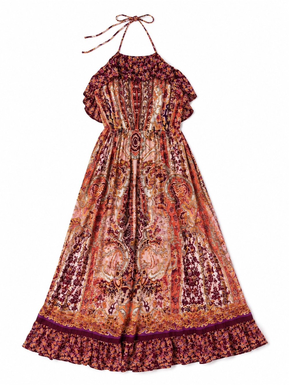 Miami Paisley Halter Maxi Dress Boho Resort Vacation Medium - Picture 2 of 6